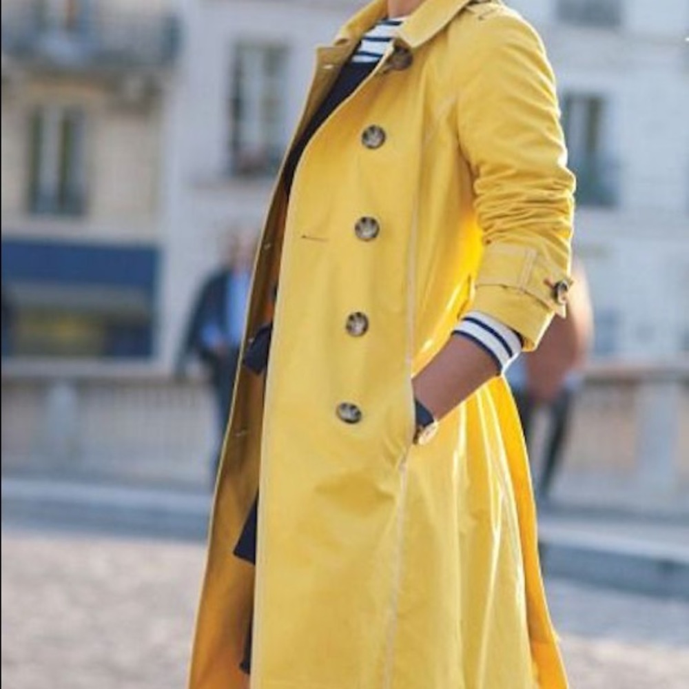 Bright yellow trench coat